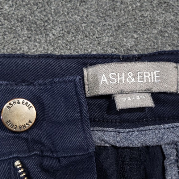 ASH & ERIE Chino Pants Mens 32x29 Navy Blue Flat Front Casual Trousers - Picture 3 of 11